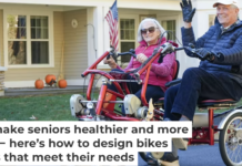 Residents at RiverWoods-Exeter, a senior living complex in New Hampshire, on a two-seat three-wheeled cycle. RiverWoods-Exeter, CC BY-ND